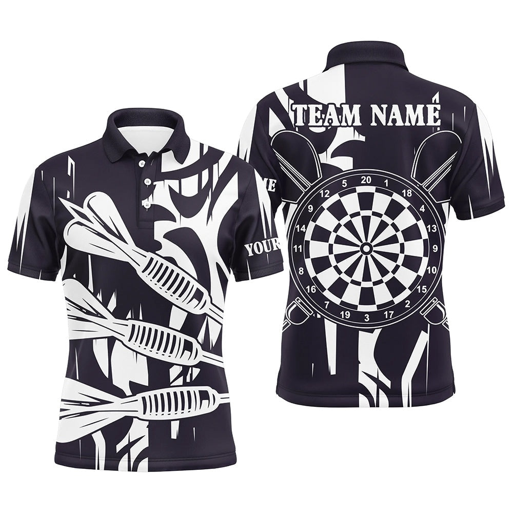 Black White Big Darts Arrow Custom Darts Shirts For Men, Best Darts Tournament Polo For Team, Darts Team Polo Shirt