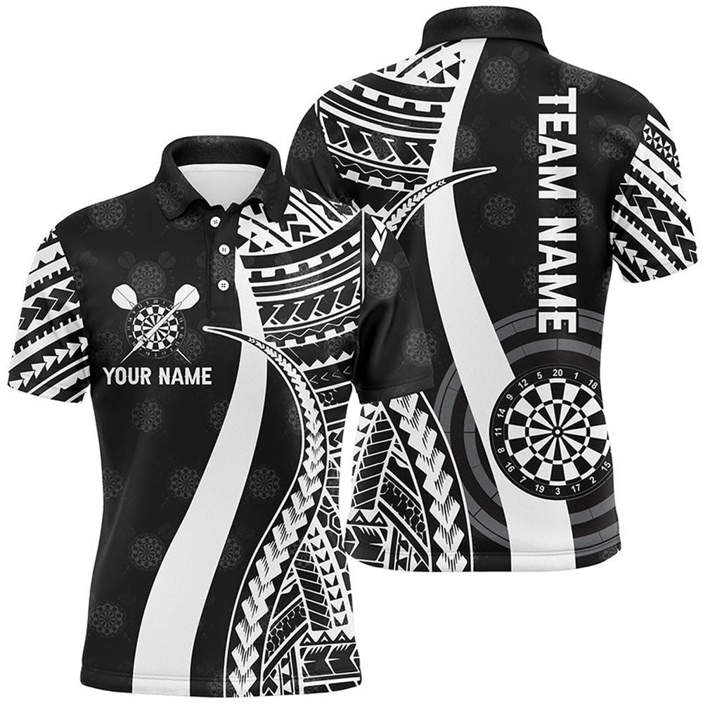 Black White Tribal Personalized Darts Men Polo Shirts Custom Cool Darts Polo For Men, Darts Team Polo Shirt