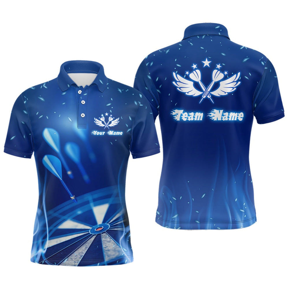 Blue Fire Flame Star Personalized Mens Darts Polo Shirt Custom Cool Dart Polo For Men, Darts Team Polo Shirt