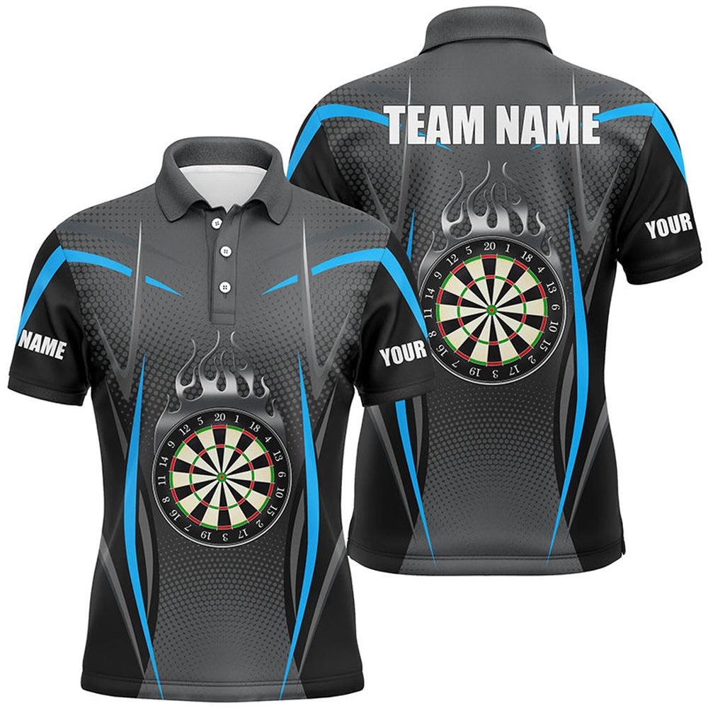 Blue Grey Sports Style Mens Darts Polo Shirt Custom Darts Shirt For Men Dart Polo, Darts Team Polo Shirt