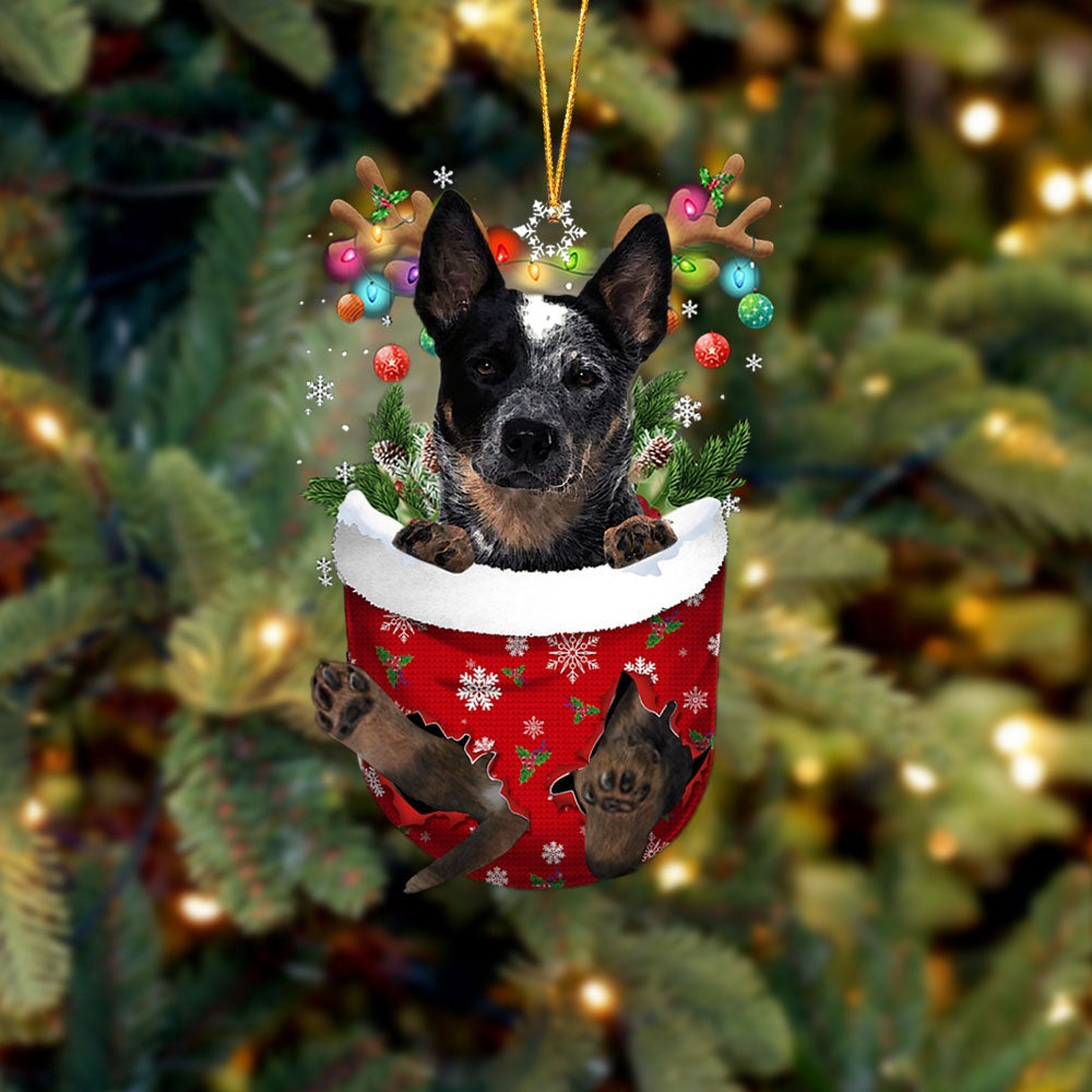 Blue Heeler In Snow Pocket Christmas Ornament, Ornament Gift Dog Lovers, Christmas Ornament