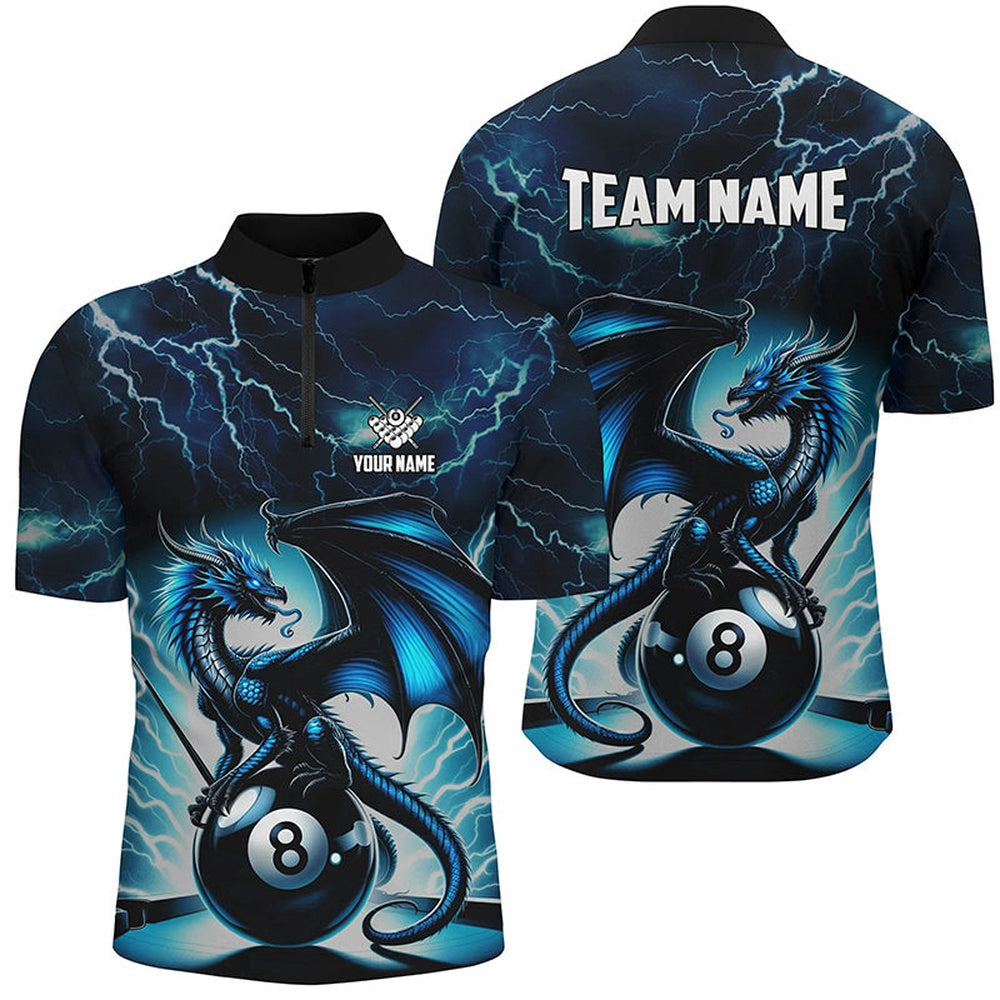 Blue Lightning Thunder Dragon 8 Ball Jersey Shirts Custom Billiard League Jerseys, Billiard Team Jersey Shirt