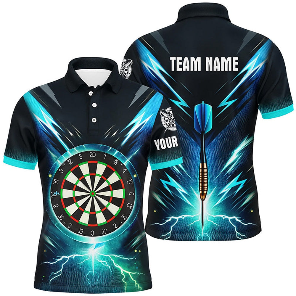 Blue Lightning Thunder Mens Darts Polo Shirts Custom Darts Shirt For Men Dart Polo, Darts Team Polo Shirt