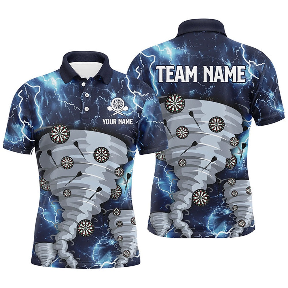 Blue Thunder Lightning Darts Men Polo Shirt Custom Storm Dart Shirts For Men Dart Polo, Darts Team Polo Shirt