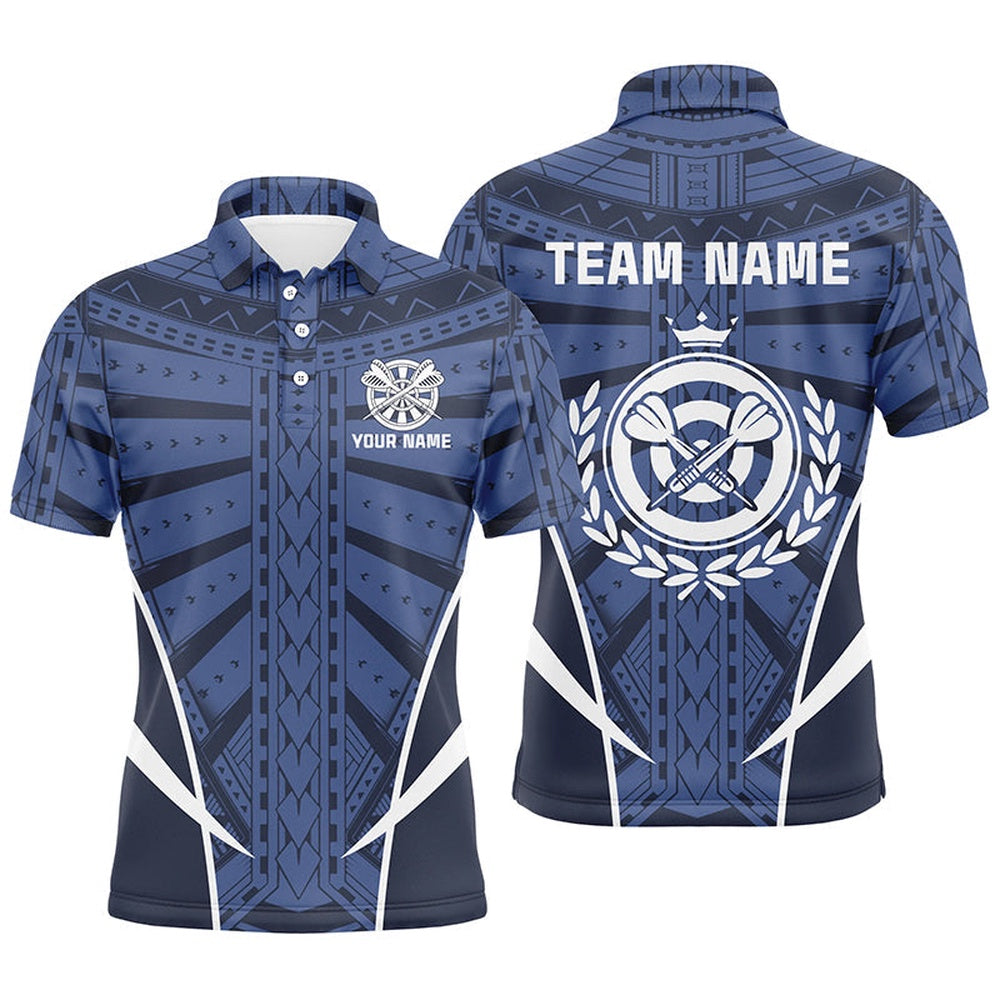 Blue Tribal Personalized Darts Men Polo Shirt Custom Men Dart Shirts Cool Dart Polo, Darts Team Polo Shirt