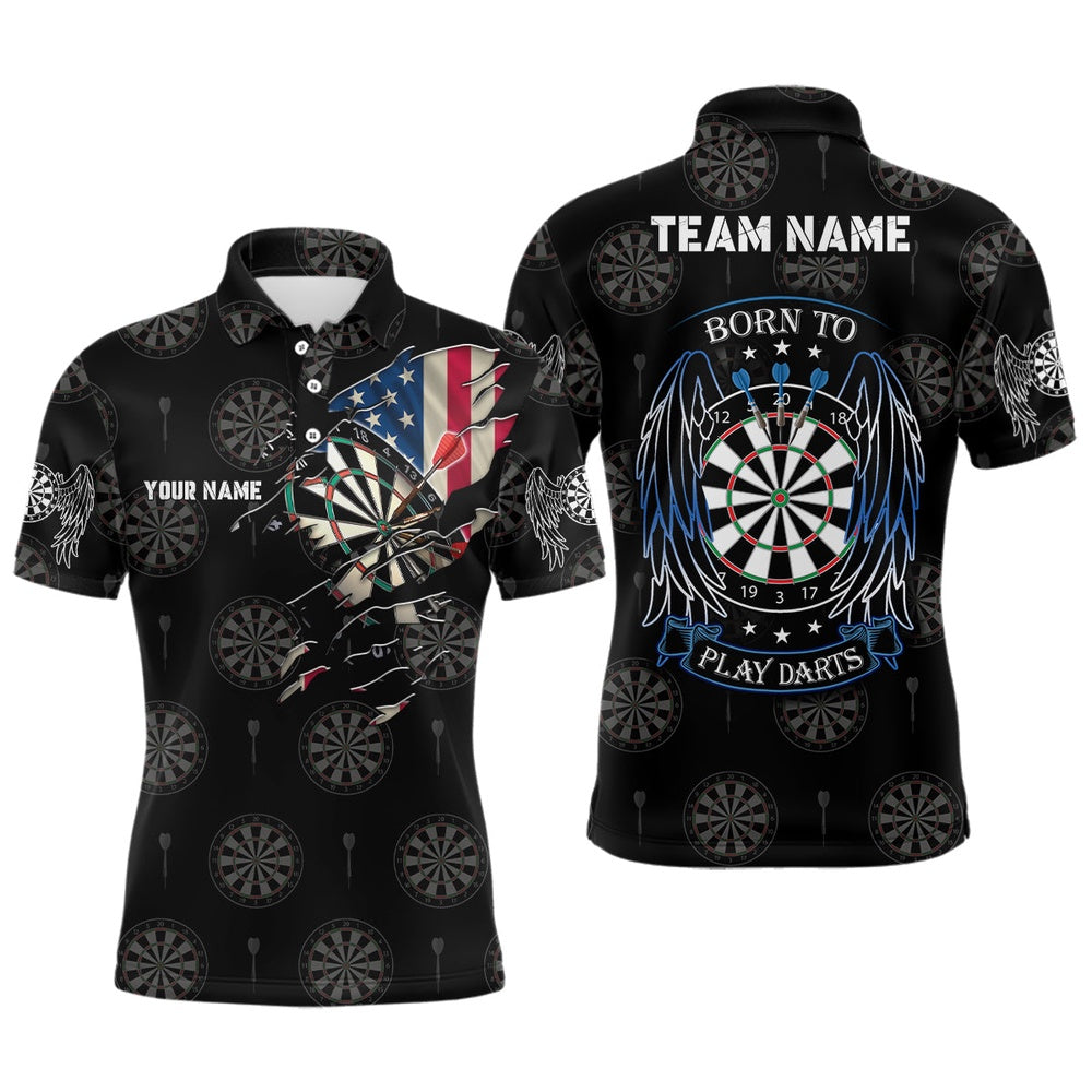 Born To Play Darts American Flag Custom Men Darts Polo Shirt Patriotic Dart Polo For Men, Darts Team Polo Shirt