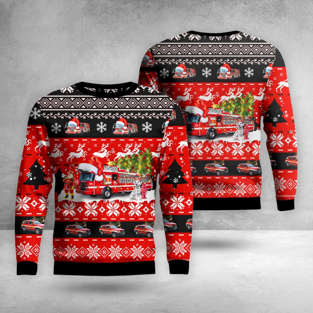 Boston Fire Department & Dalmatian Fire Dog Christmas AOP Ugly Sweater, Christmas Ugly Sweater, Sweater Xmas, Ugly Sweater