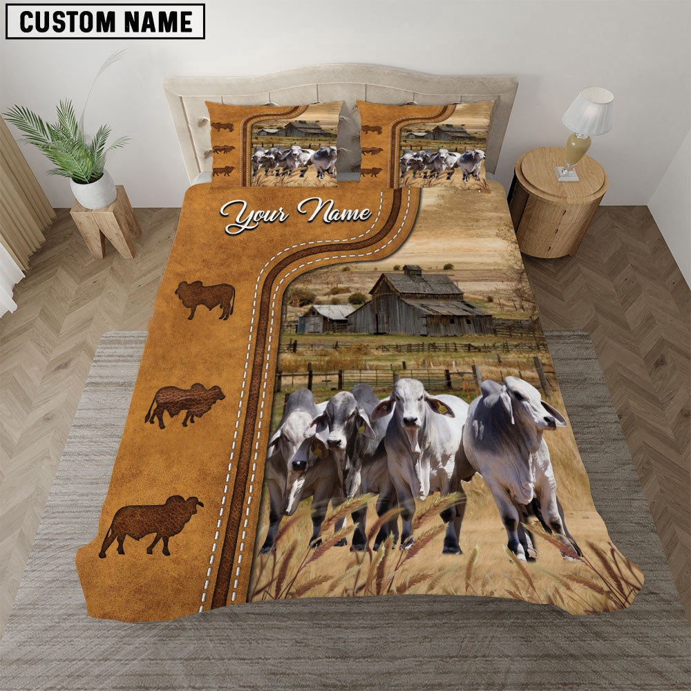 Brahman On The Farm Personalized Name Bedding Set, Farm Bedding Set, Farmhouse Bedding Set