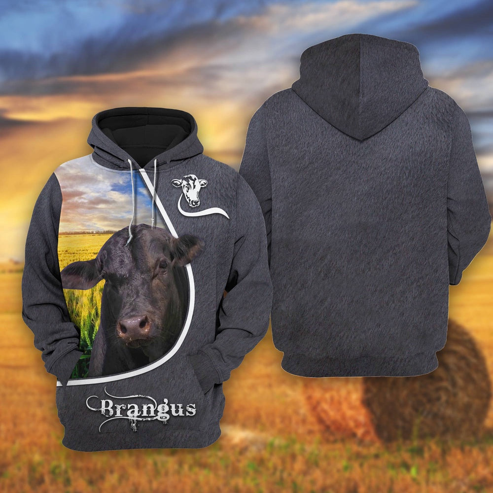 Brangus On The Wheat Field All Over Printed Shirts, Farmer Hoodie, Farm Themed Shirts, Farm Tee Shirts