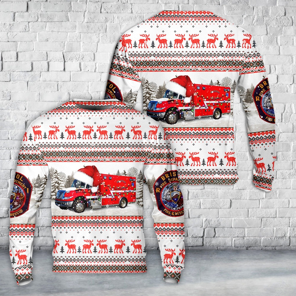 Bristol Fire Department-RI Christmas AOP Sweater, Christmas Ugly Sweater, Sweater Xmas, Ugly Sweater