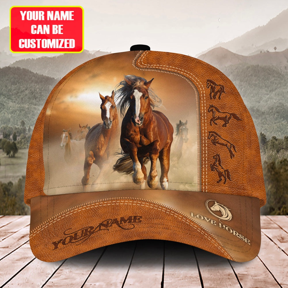 Brown Horses Customized Name Cap, Farmer Cap, Vintage Farmer Hat, Mens Farmer Hats, Cap For Farmers