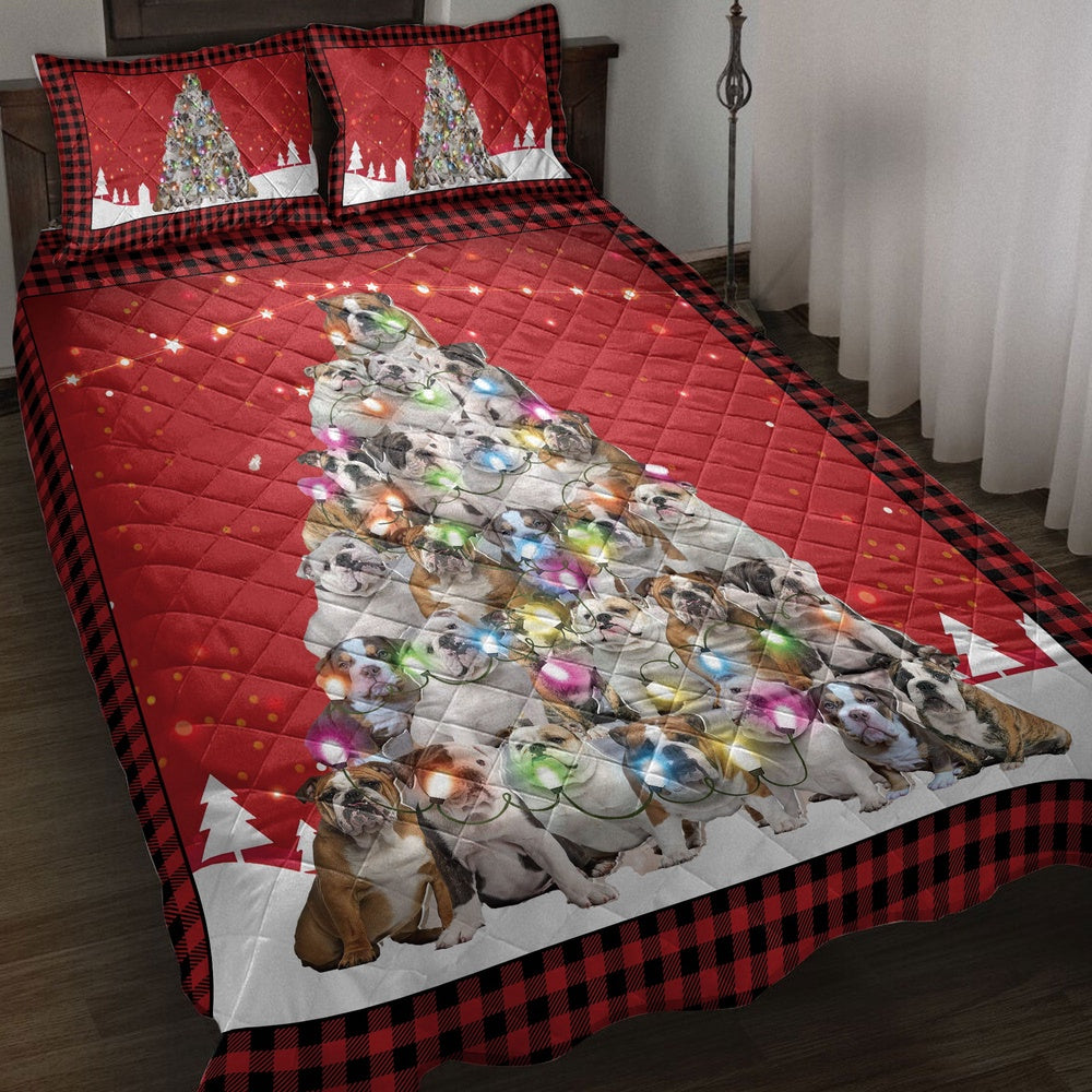 Bulldogmas Noel Xmas Tree Dog Bedding Set, Christmas Beddings, Xmas Bedding Sets