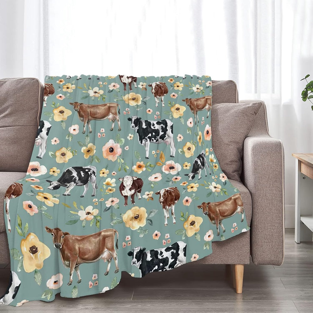 Cattle Flowers Pattern Blanket, Farm Blanket, Farm Animal Blanket