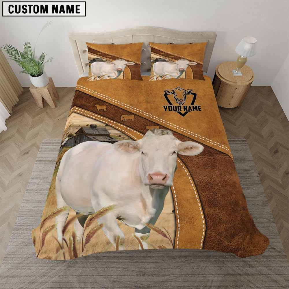 Charolais Cattle Customized Bedding Set T1, Farm Bedding Set, Farmhouse Bedding Set