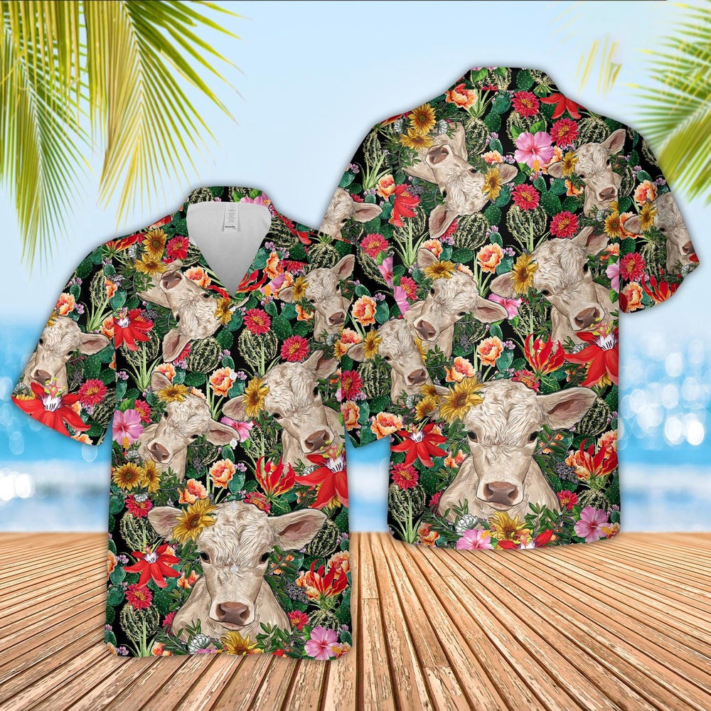 Cow Hawaiian shirt, Charolais Hawaiian Shirt, Summer Hawaiian shirt, Animal shirt HO2532