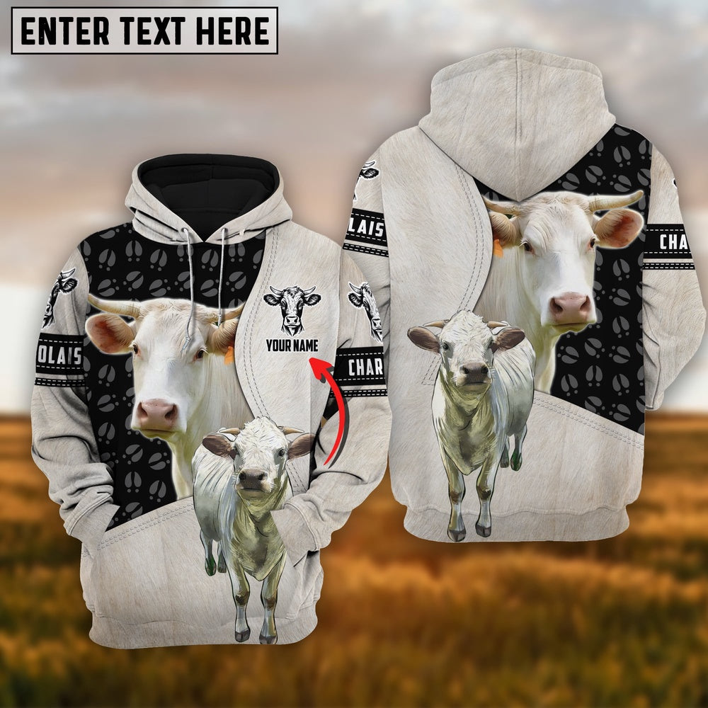Charolais Fur on Farm Customized Name 3D Hoodie, Farmer Hoodie, Custom Farm Shirts, Farmer T Shirt
