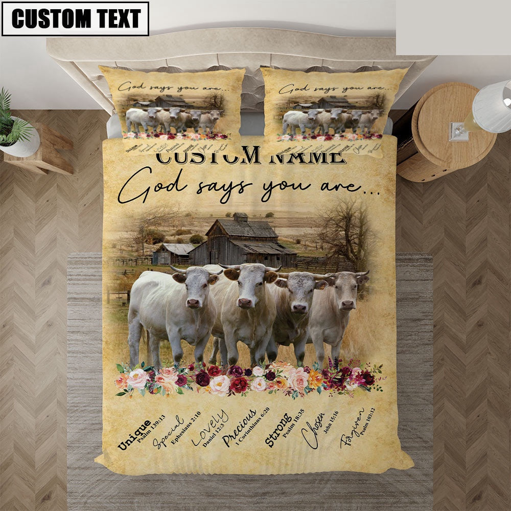 Charolais God Says You Are Custom Name Bedding Set, Farm Bedding Set, Farmhouse Bedding Set