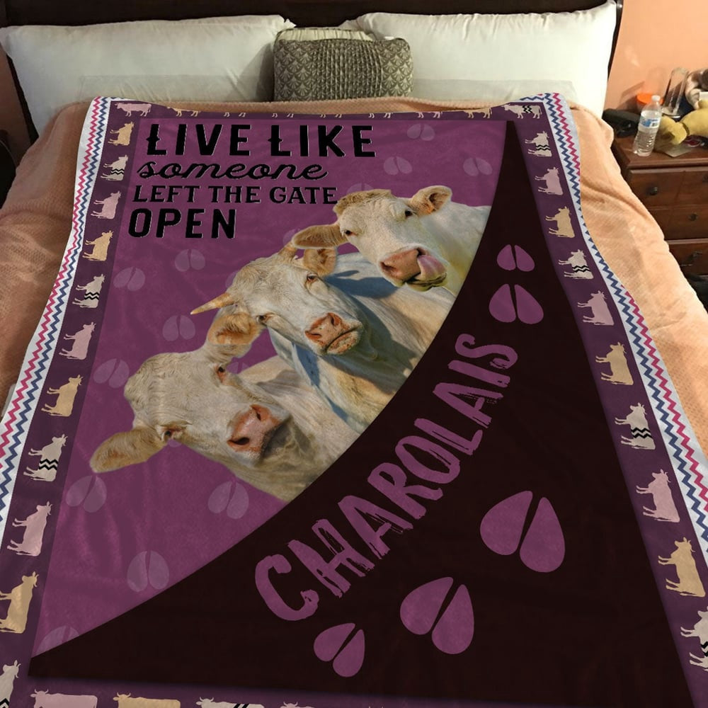 Charolais Hoof Pattern Purple Background Blanket, Farm Blanket, Farm Animal Blanket