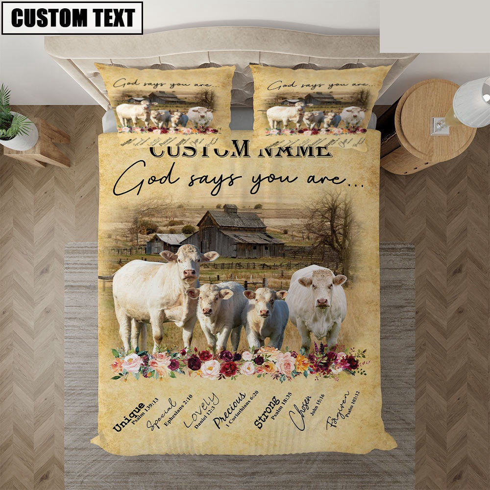 Charolais No Horn God Says You Are Custom Name Bedding Set, Farm Bedding Set, Farmhouse Bedding Set