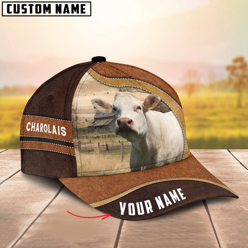 Charolais No Horn Happy Face Customized Name Cap, Farmer Cap, Vintage Farmer Hat, Mens Farmer Hats, Cap For Farmers