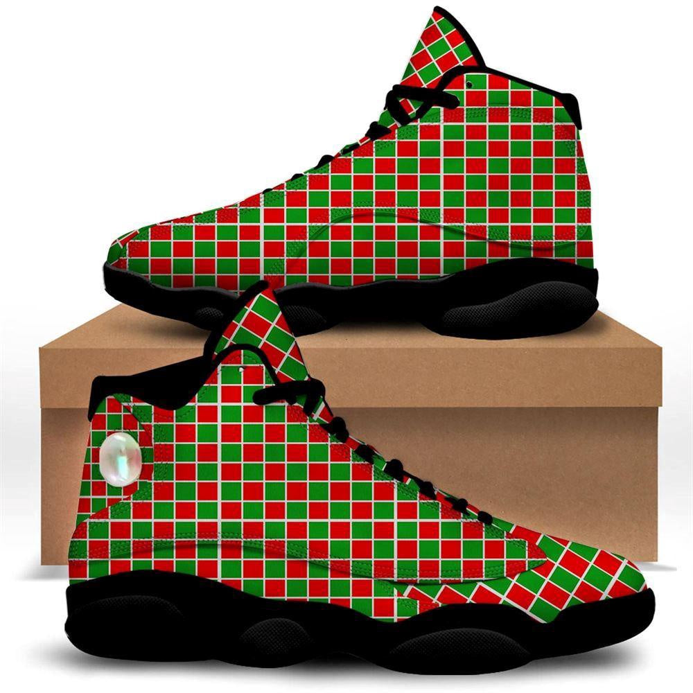 Checkered Merry Christmas Print Pattern Basketball Shoes, Christmas Basketball Shoes, Christmas Shoes