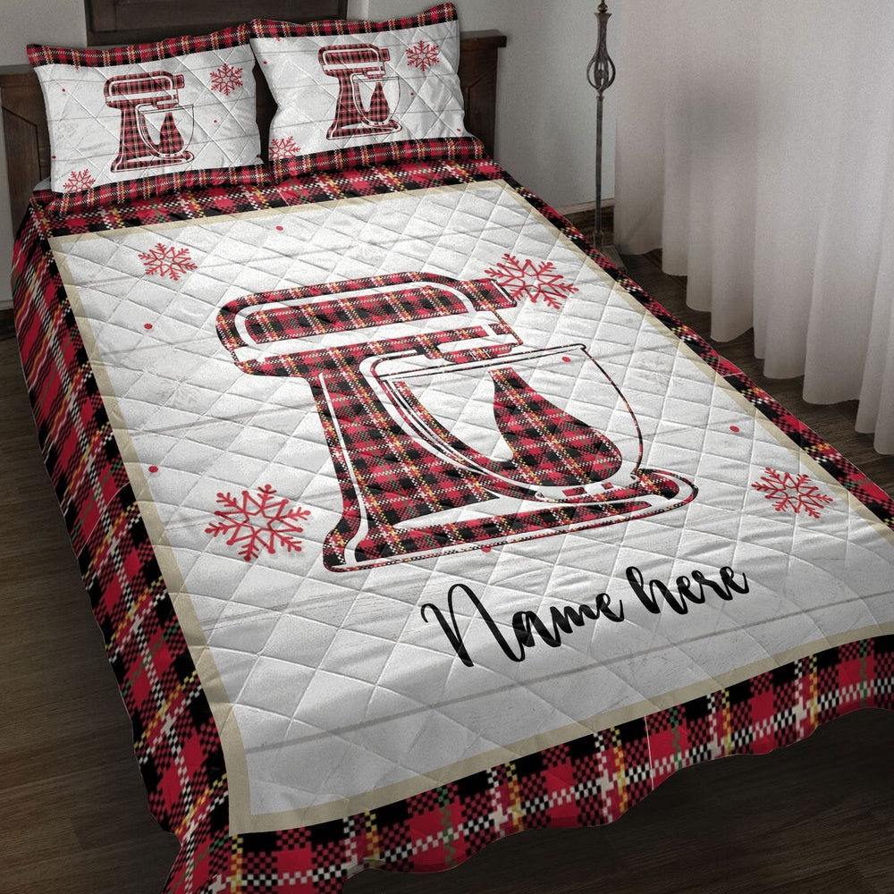 Christmas Baking Mixer Snowflake Red Plaid Bedding Set, Christmas Beddings, Xmas Bedding Sets