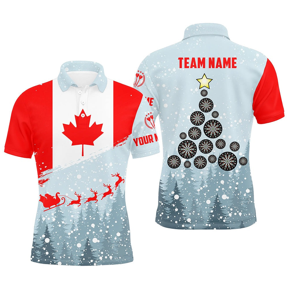 Christmas Canada Flag Men Darts Polo Shirt Custom Patriotic Dart Shirt For Men Dart Polo, Darts Team Polo Shirt