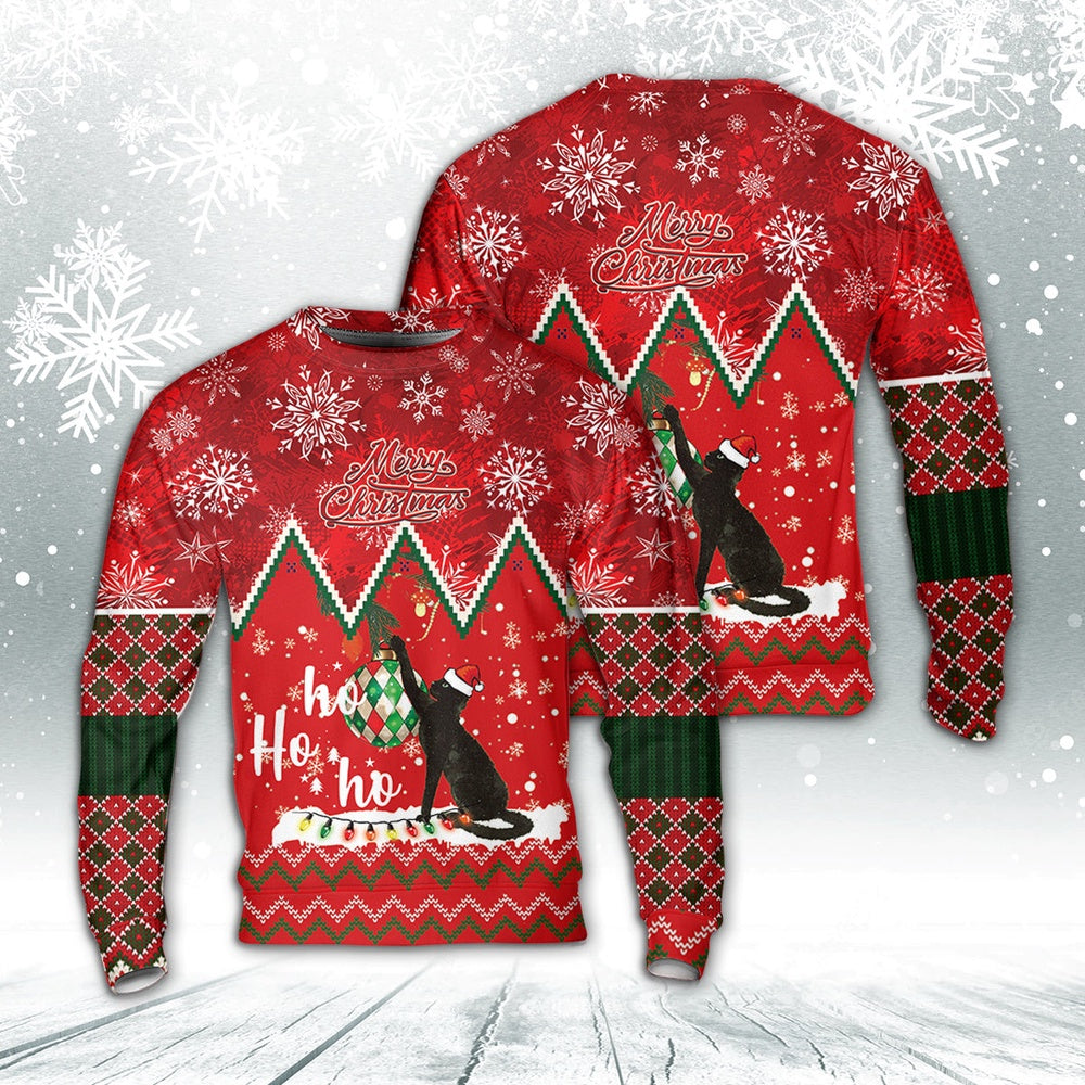 Christmas Cat Meowy Ho Ho Ho Sweater, Christmas Ugly Sweater, Sweater Xmas, Ugly Sweater