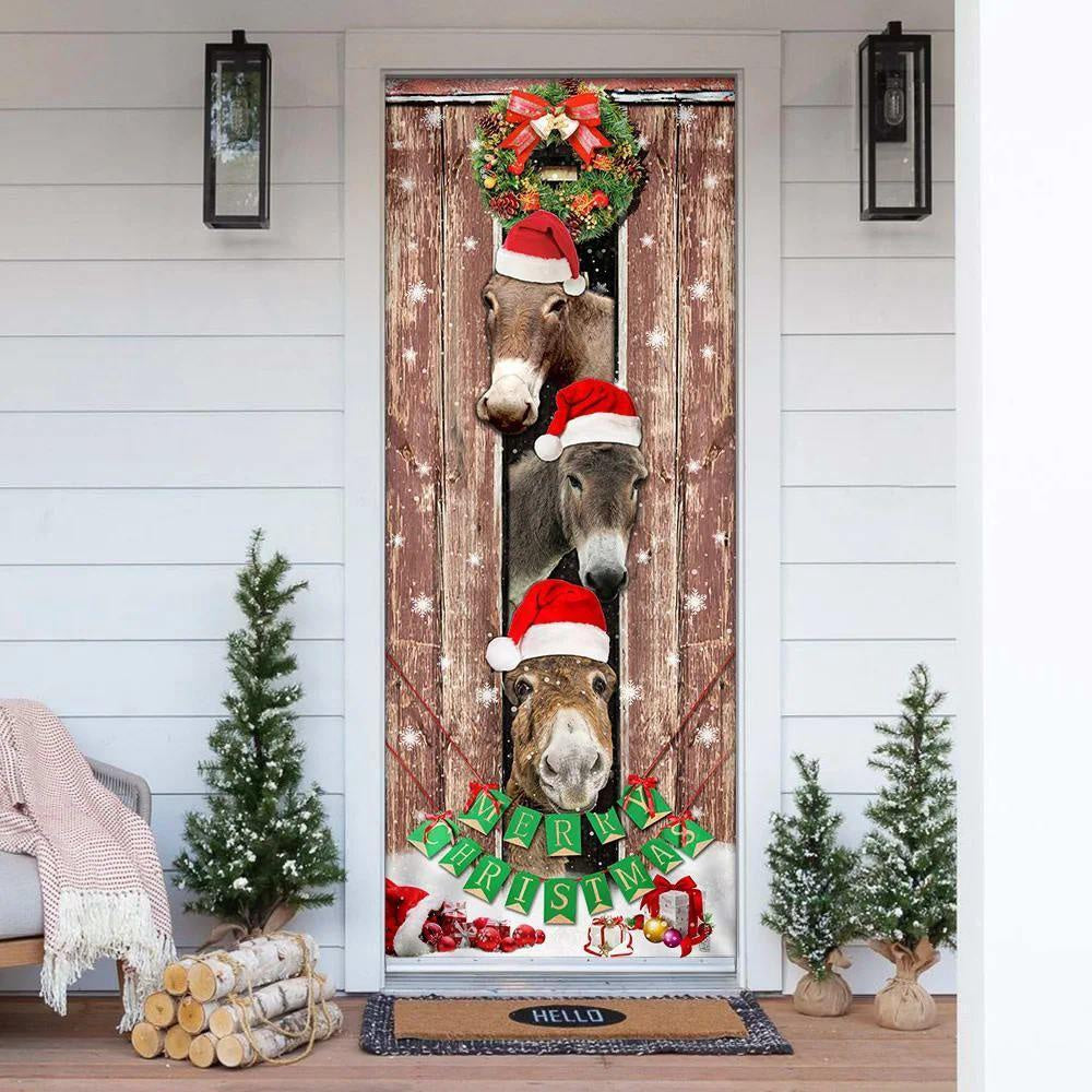 Christmas Door Cover, Donkeys Christmas Snow Farmhouse Door Cover, Xmas Door Covers, Christmas Gift Decor