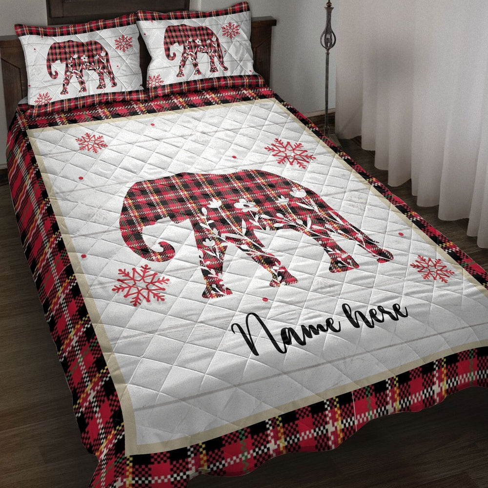 Christmas Elephant Snowflake Red Plaid Bedding Set, Christmas Beddings, Xmas Bedding Sets