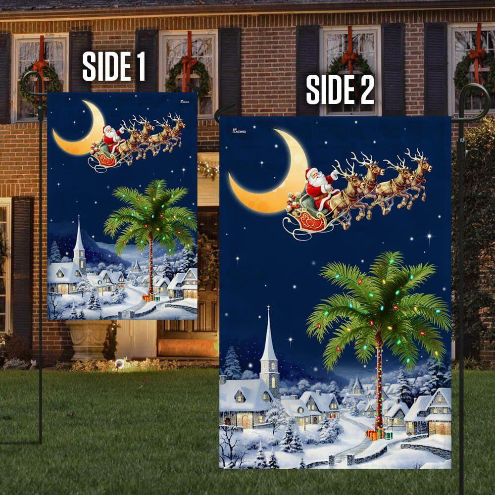 Christmas Flag, South Carolina Christmas Flag Santa Sleigh Palm Tree Christmas Night In South Carolina, Christmas Garden Flags