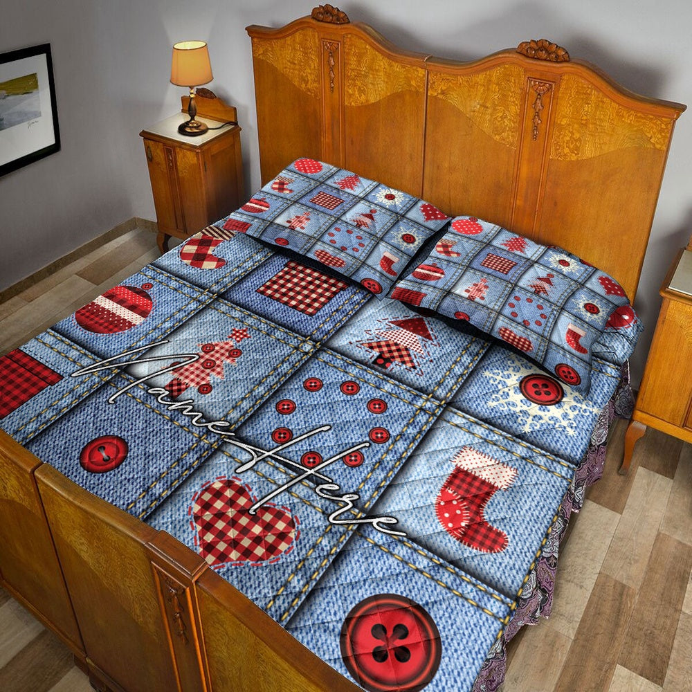 Christmas Jean Patchwork Xmas Holiday Bedding Set, Christmas Beddings, Xmas Bedding Sets