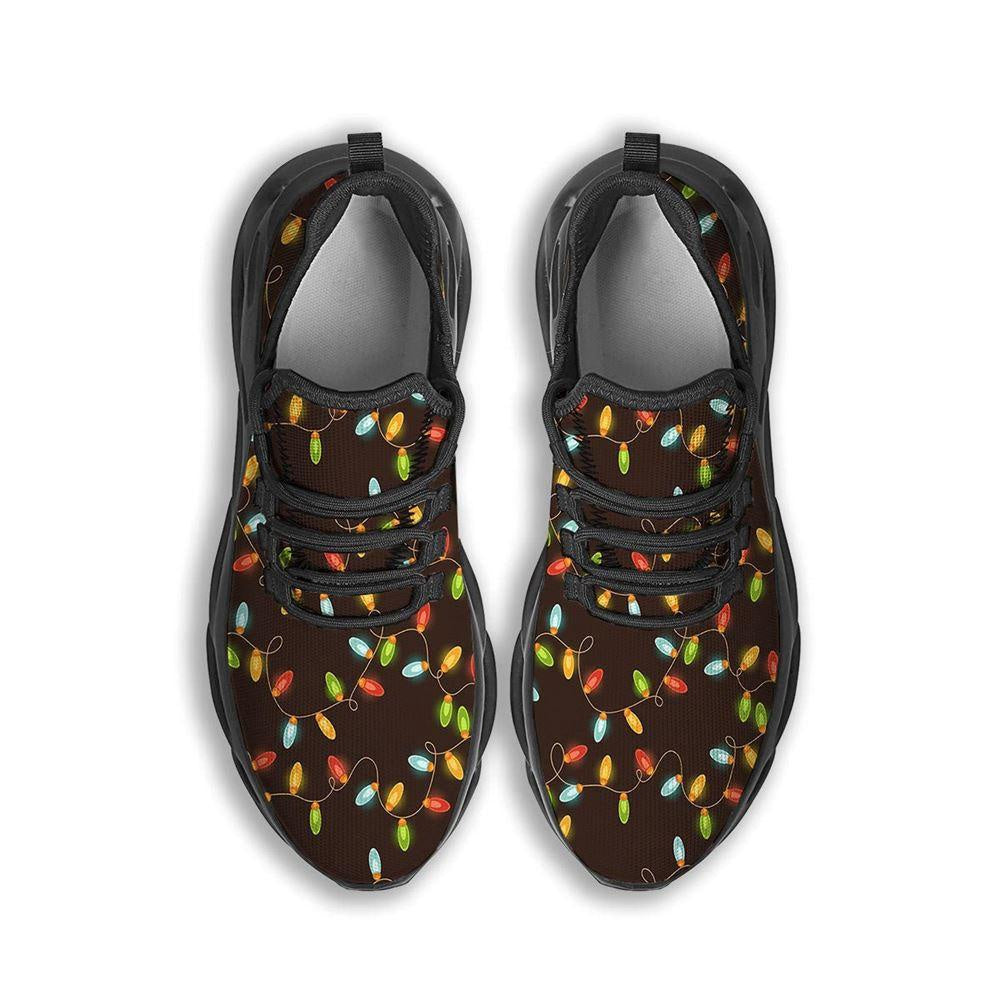 Christmas Lights Print Pattern Black Max Soul Shoes, Christmas Sneakers, Christmas Shoes, Christmas Clunky Sneaker