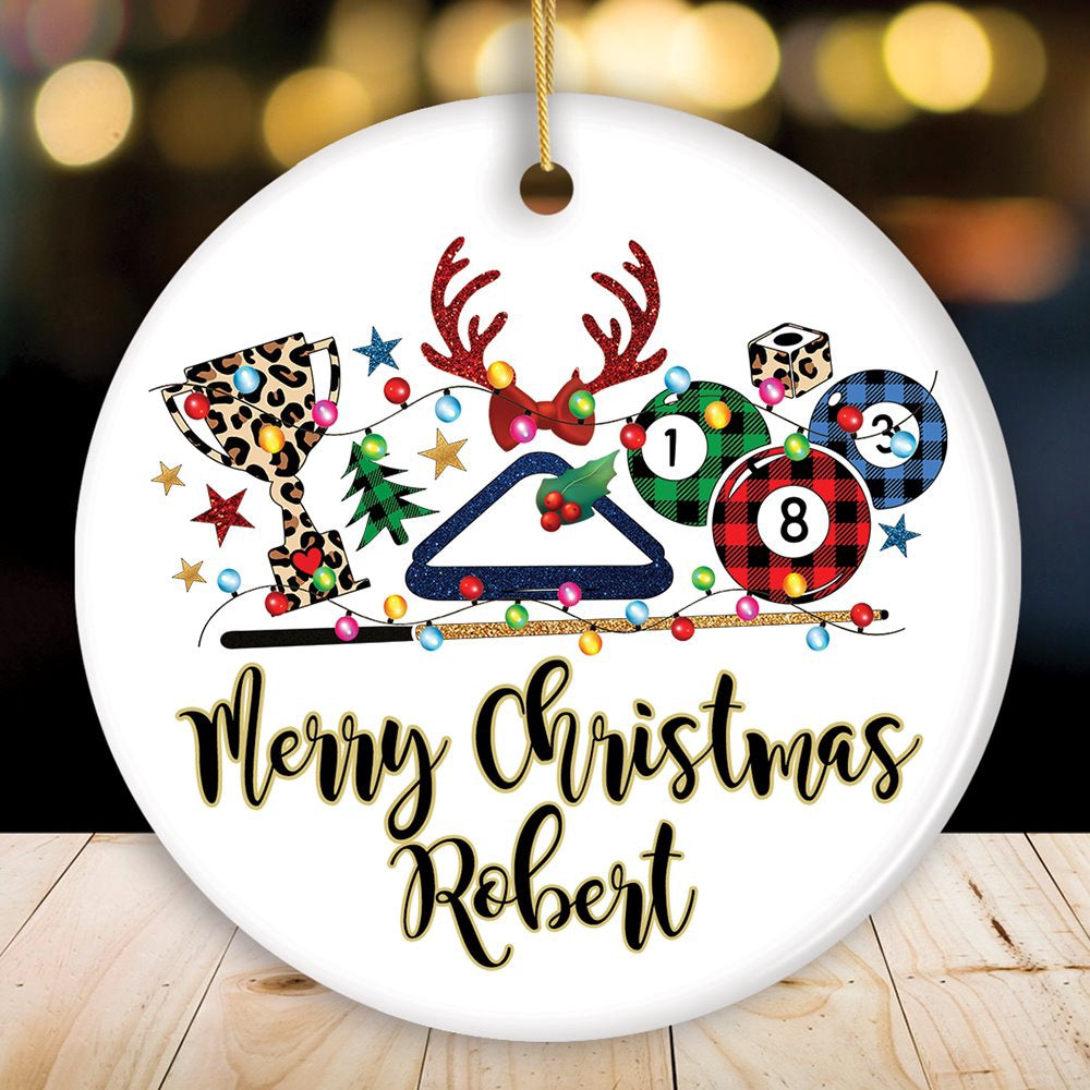 Christmas Ornament, Personalized Billiards Buffalo Plaid Christmas Ornament, Pool Balls Snooker Gift