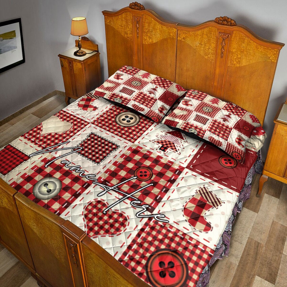 Christmas Patchwork Red Xmas Winter Bedding Set, Christmas Beddings, Xmas Bedding Sets