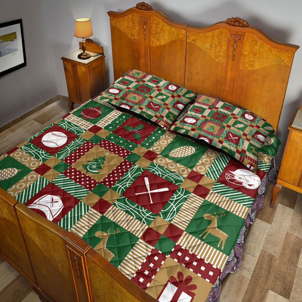 Christmas Patchwork Softball Xmas Bedding Sets, Christmas Beddings, Xmas Bedding Sets