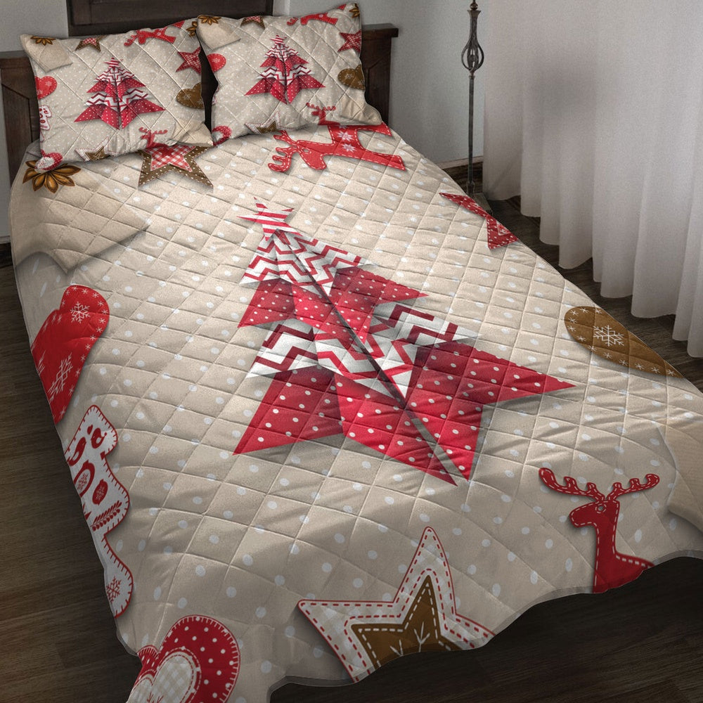 Christmas Red And White Origami Tree On Polka Dotmas Bedding Set, Christmas Beddings, Xmas Bedding Sets