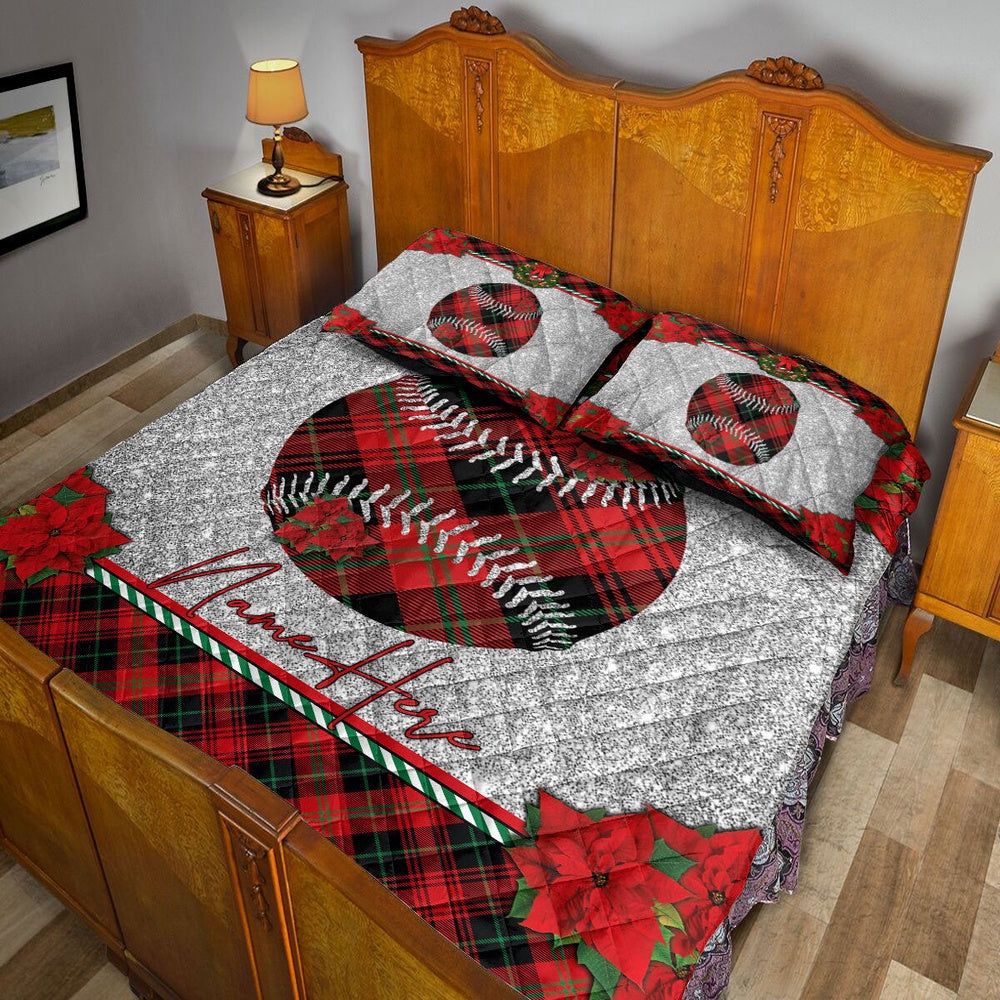Christmas Red Plaid Baseballmas Holiday Bedding Set, Christmas Beddings, Xmas Bedding Sets
