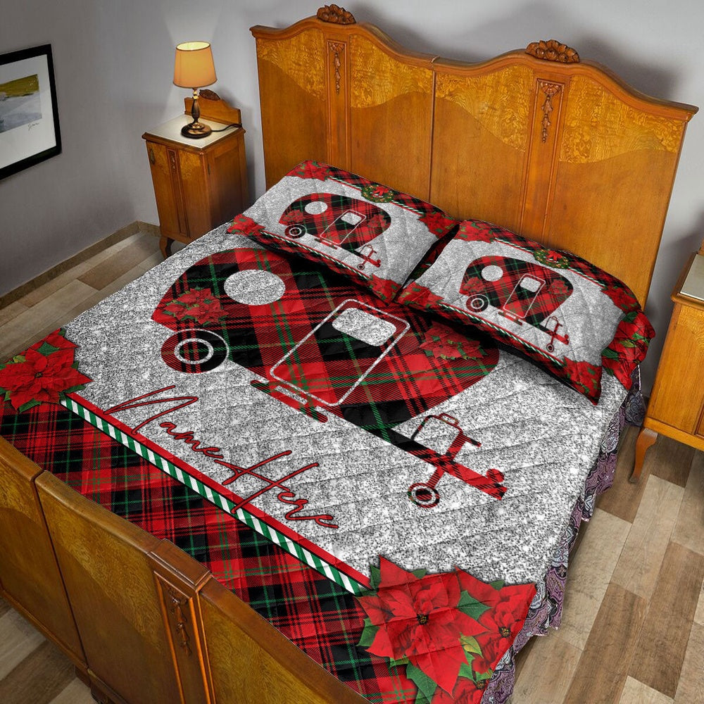 Christmas Red Plaid Camping Santa Hat Xmas Bedding Set, Christmas Beddings, Xmas Bedding Sets