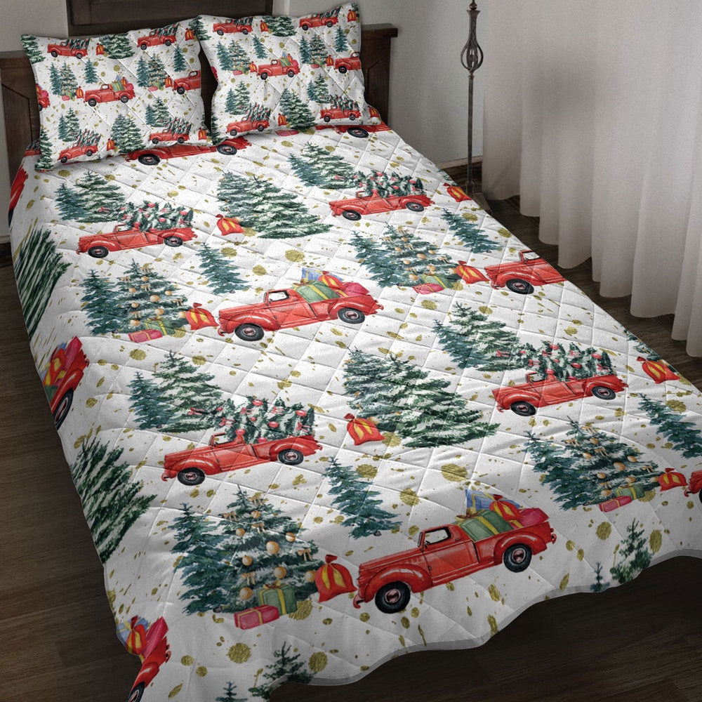 Christmas Retro Truck Andmas Tree Winter Holiday Bedding Set, Christmas Beddings, Xmas Bedding Sets