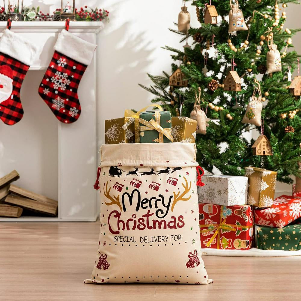 Christmas Sack, Merry Christmas Logo Santa Print Sack, Christmas Santa Sacks, Christmas Bag, Christmas Gift