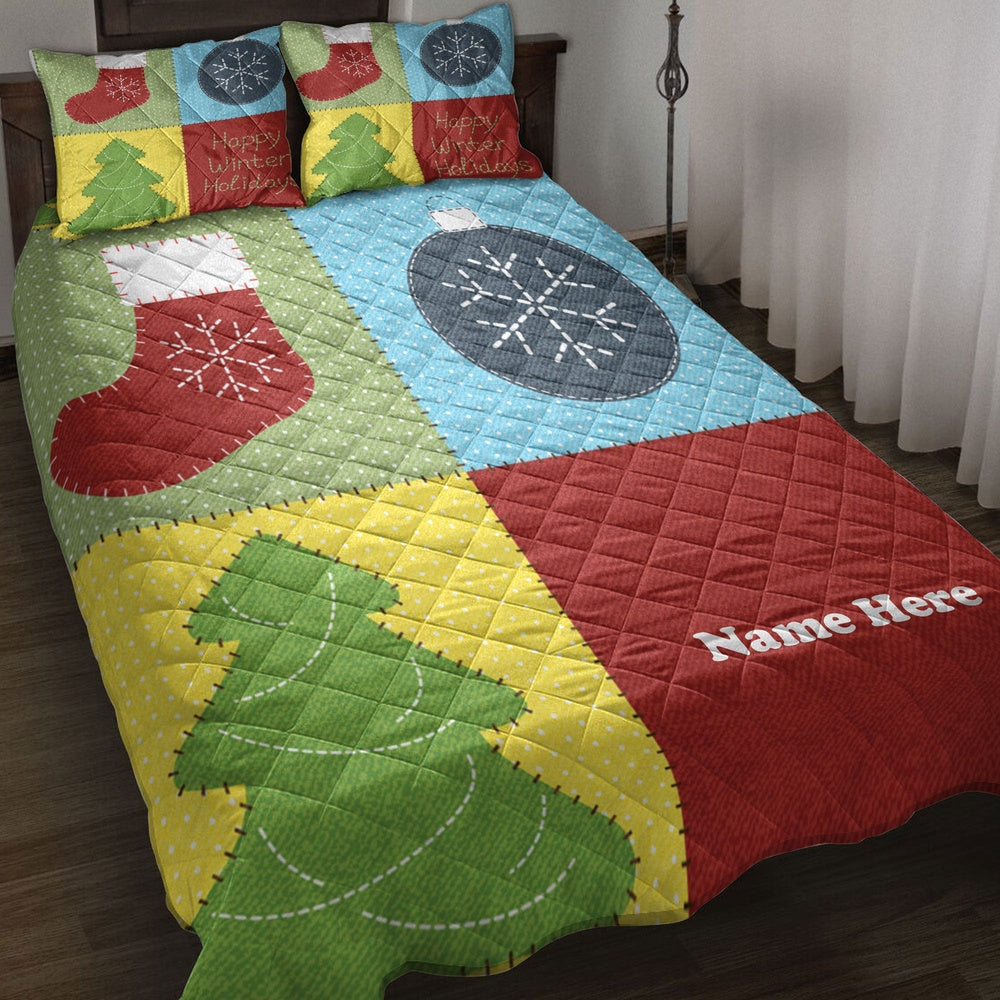 Christmas Tree Patchwork Bedding Set, Christmas Beddings, Xmas Bedding Sets
