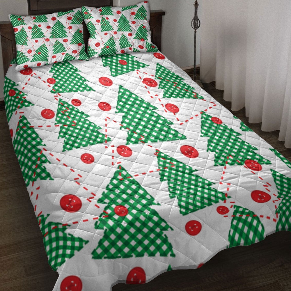 Christmas Tree Patchwork Green Xmas Holidays Bedding Set, Christmas Beddings, Xmas Bedding Sets