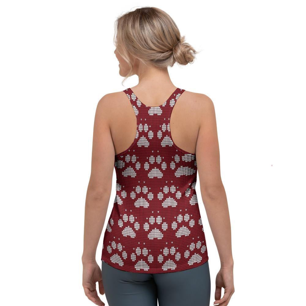 Christmas Ugly Paw Women's Racerback Tank Top, Christmas Tank Top, Women Christmas Clothing