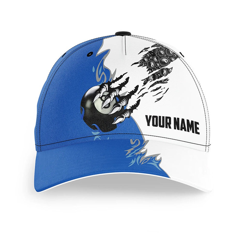 Claws 8 Ball Pool Blue 3D Billiard Hat Custom Baseball Caps Billiard Apparel For Player, Personalized Billiard Team Cap Hats