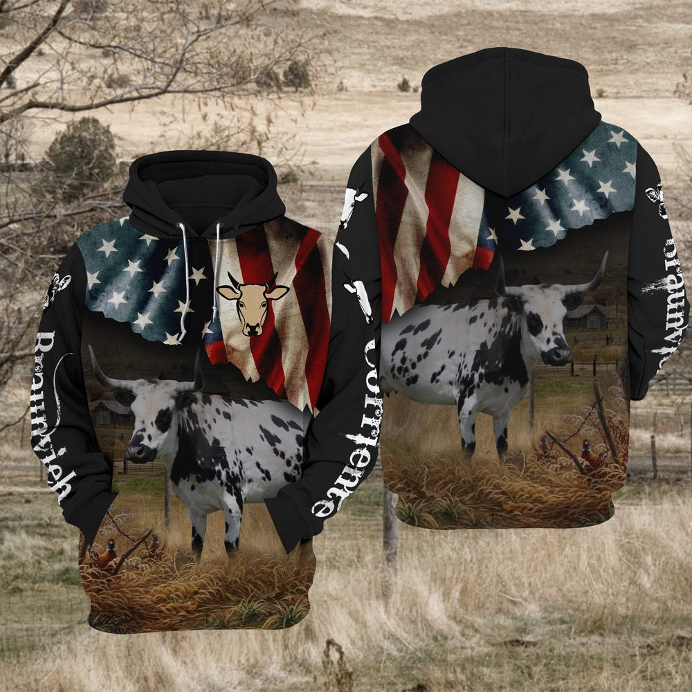 Corriente Cattle US Flag All Over Printed Hoodie TT, Farmer Hoodie, Farm Themed Shirts, Farm Tee Shirts