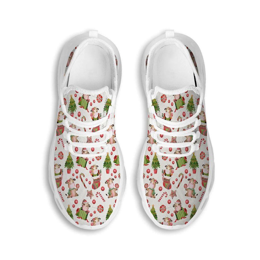Cow Christmas Print Pattern White Max Soul Shoes, Christmas Sneakers, Christmas Shoes, Christmas Clunky Sneaker