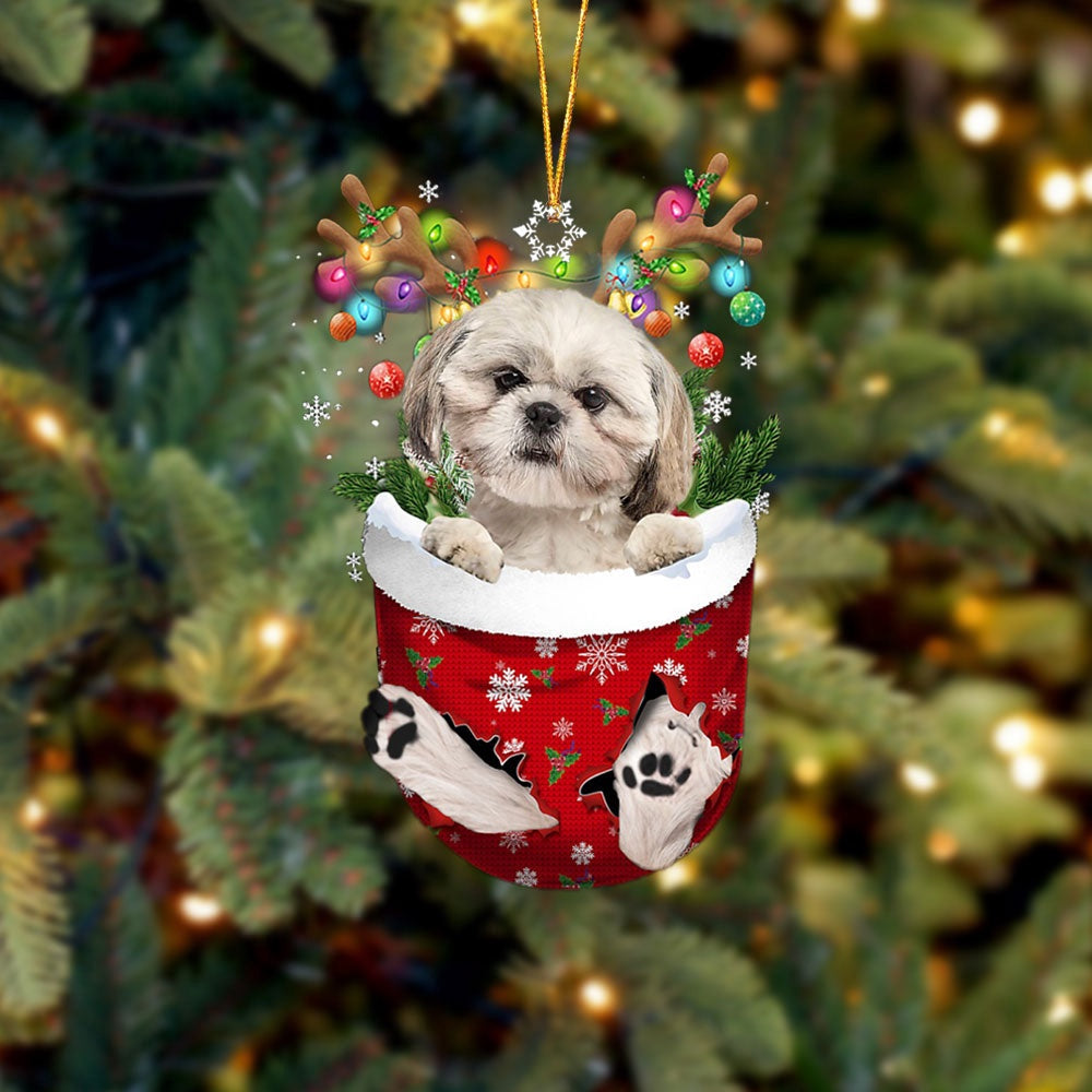 Cream Shih Tzu In Snow Pocket Christmas Ornament, Ornament Gift Dog Lovers, Christmas Ornament