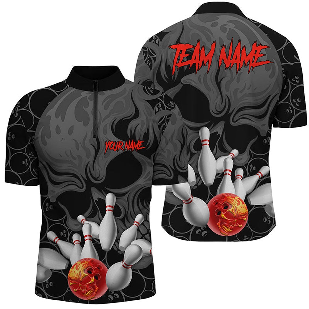 Custom Flame Skull Men Bowling Jersey Shirtskull Bowling Team Jerseys Halloween Outfits , Bowling Jersey Shirt