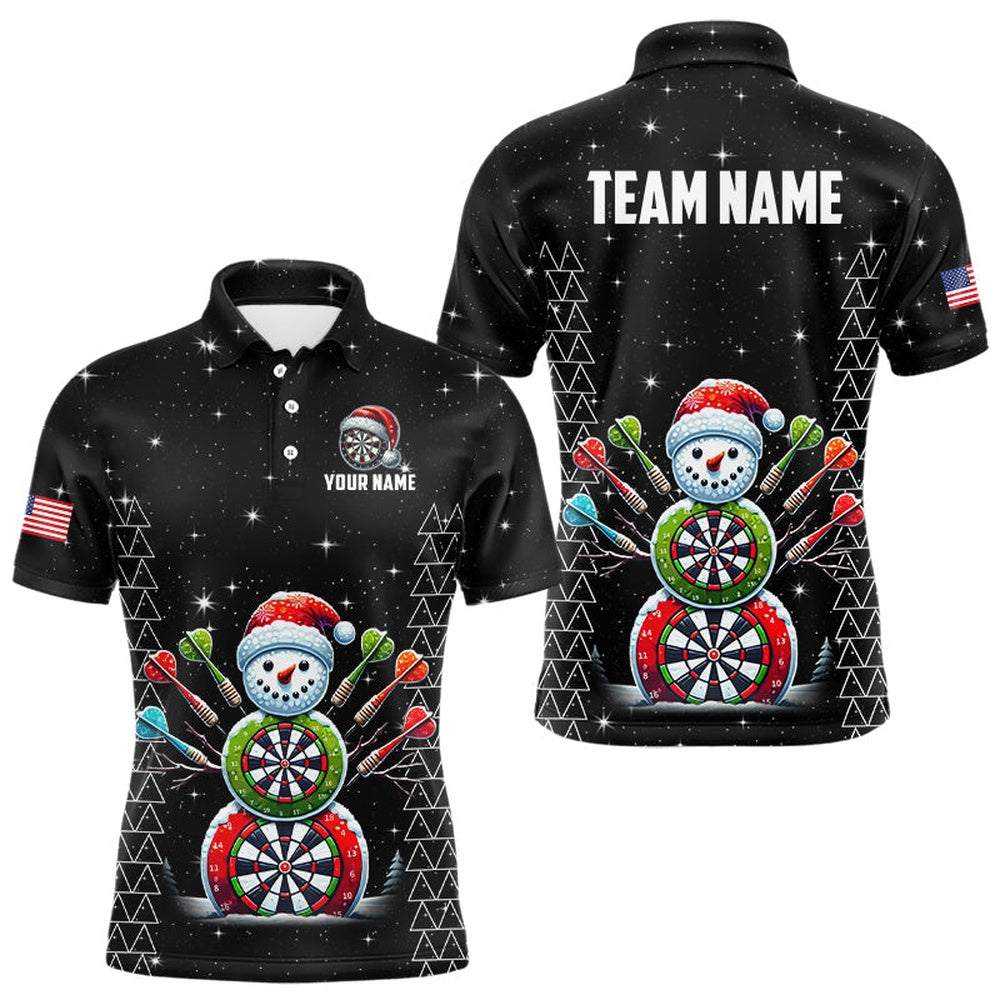 Custom Galaxy Funny Snow Darts Board Christmas Dart Shirts For Men, Santa Xmas Black Dart Polo, Darts Team Polo Shirt